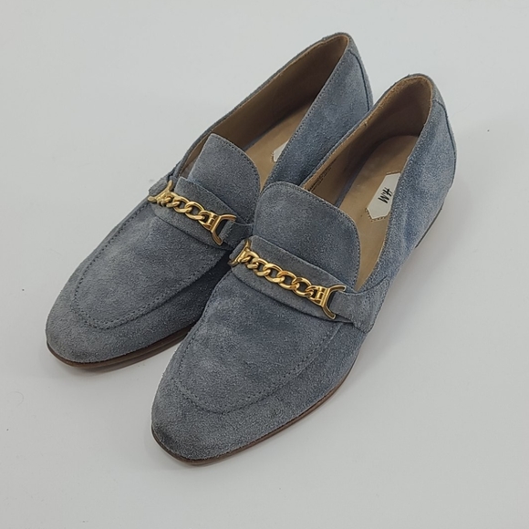 H&M Shoes - H&M light blue slate gray suede loafers with chain